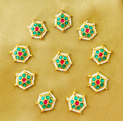 Hexagon Green Pearl Kundan Connectors