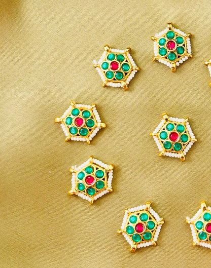 Hexagon Green Pearl Kundan Connectors