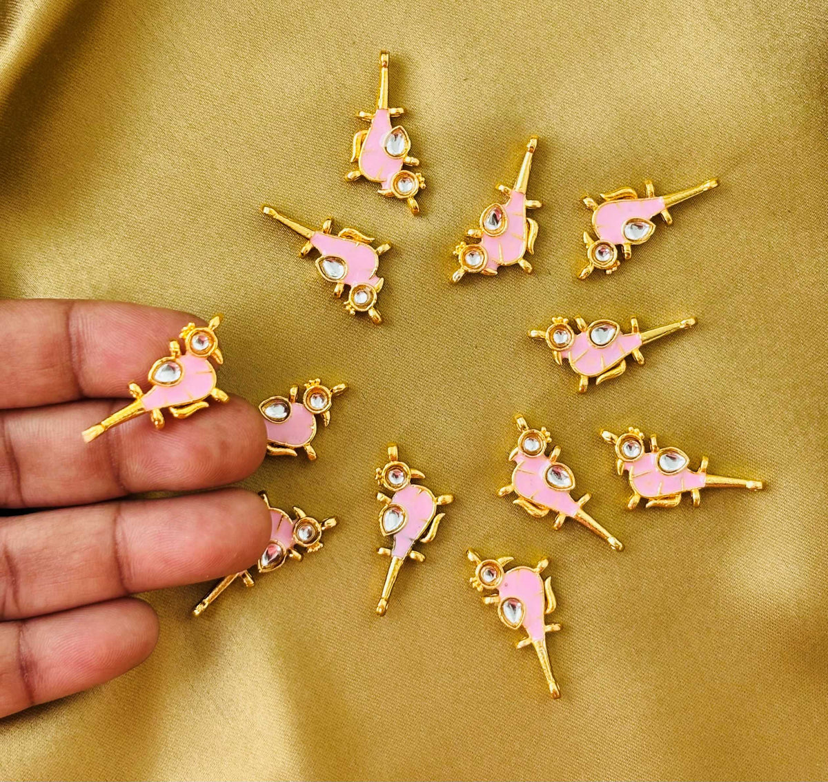 Pink Bird Meenakari Kundan Connectors