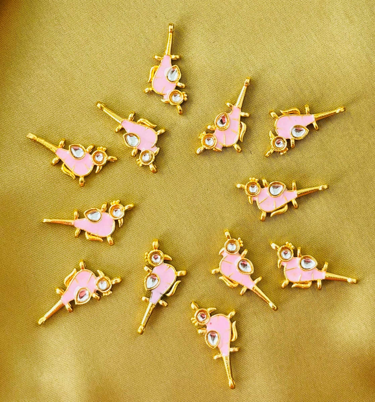 Pink Bird Meenakari Kundan Connectors