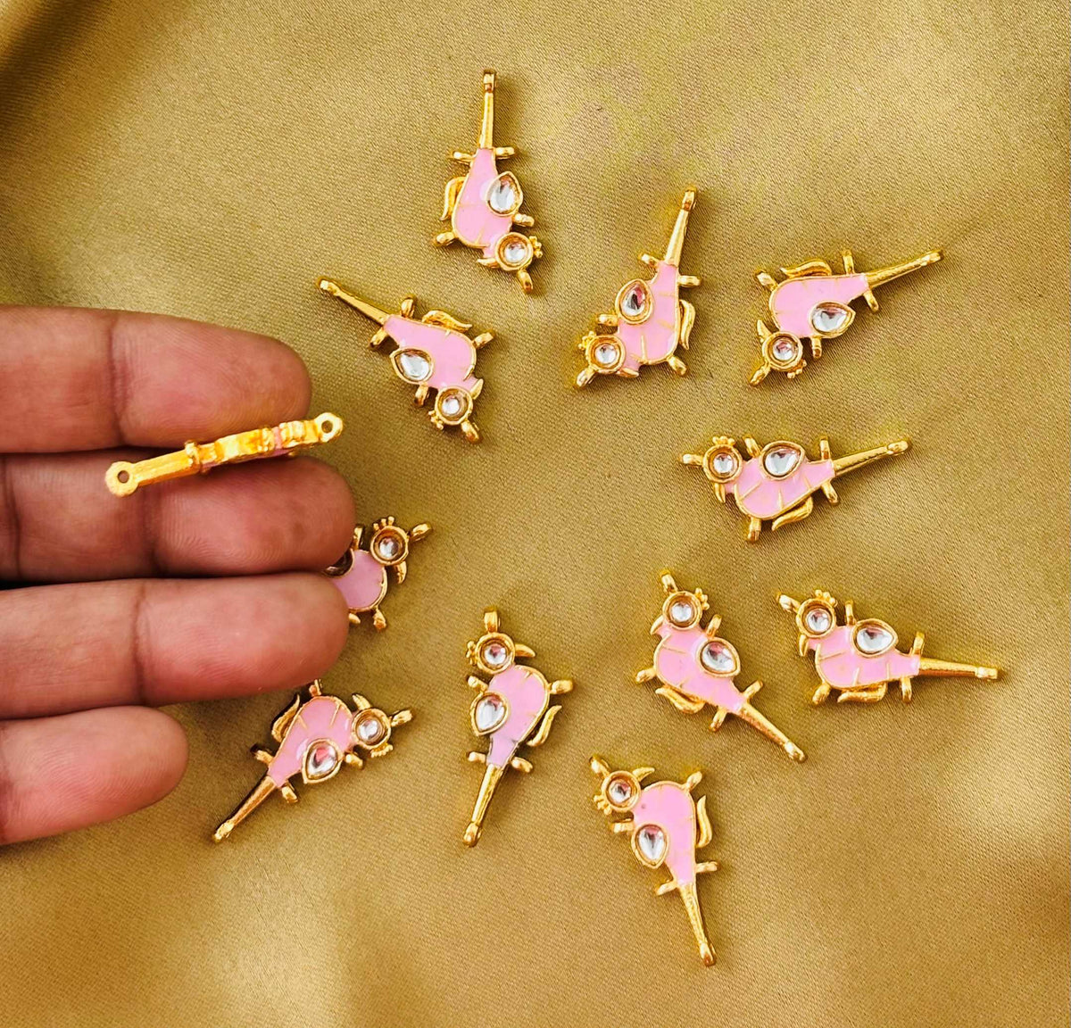 Pink Bird Meenakari Kundan Connectors