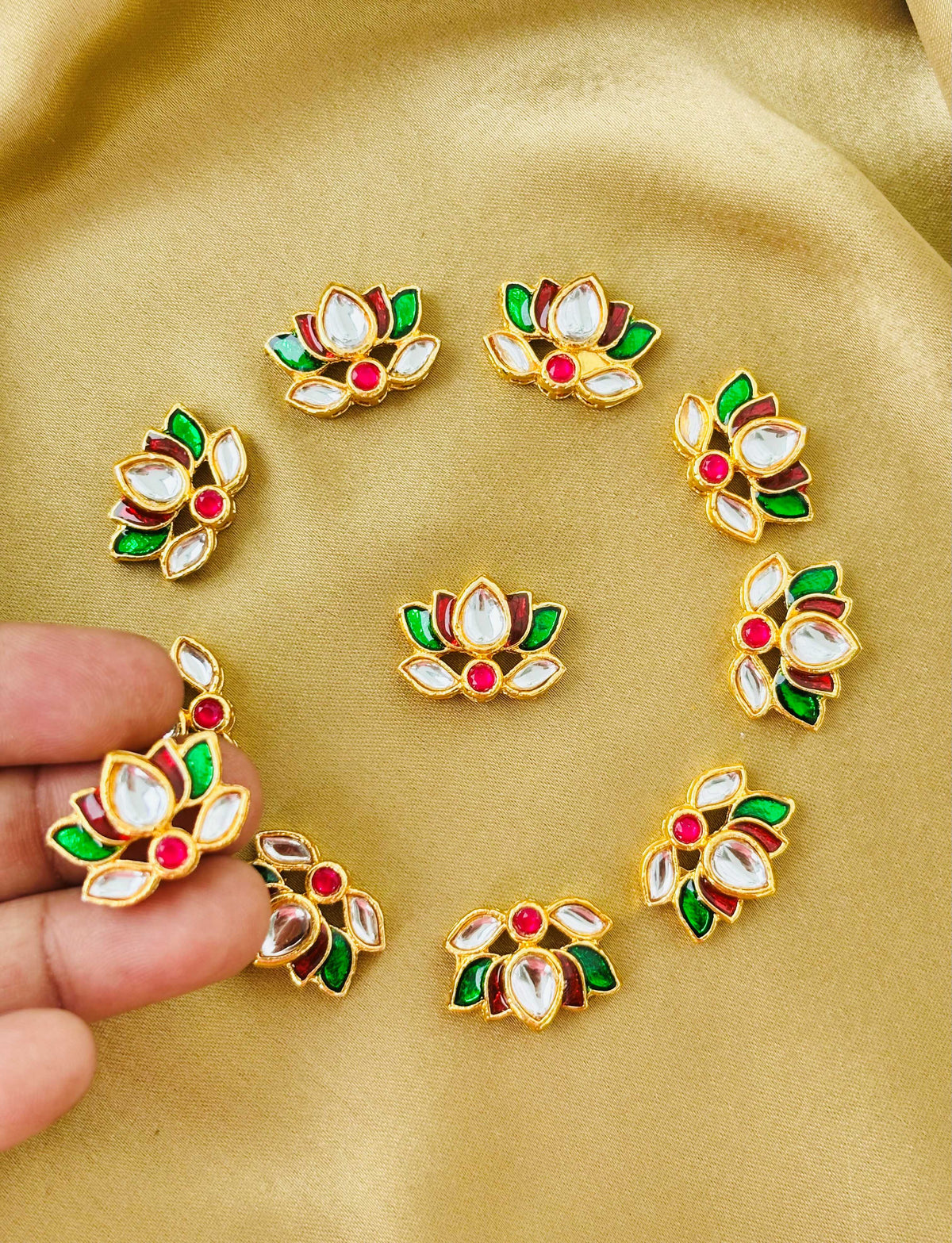 Red and Green Lotus Kundan Connectors