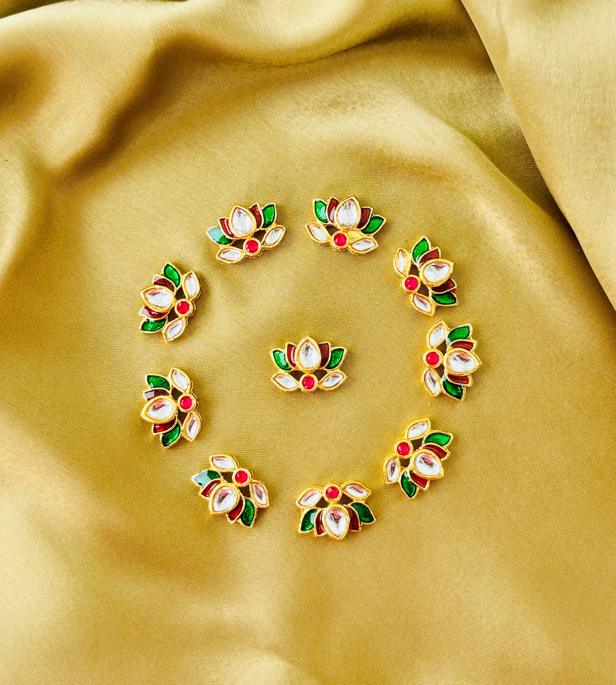 Red and Green Lotus Kundan Connectors