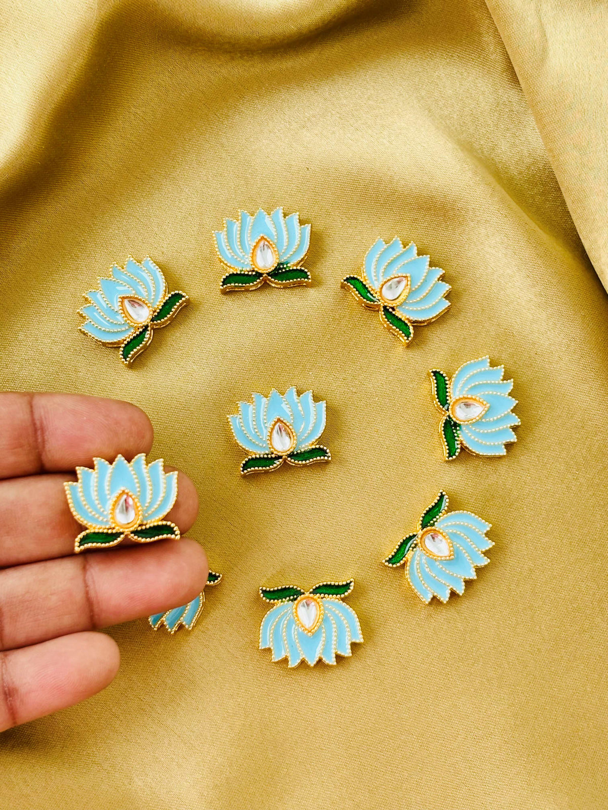 Light Blue Lotus Meenakari Kundan Connectors