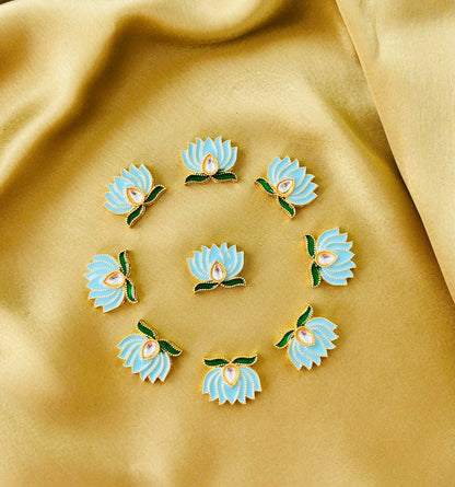 Light Blue Lotus Meenakari Kundan Connectors