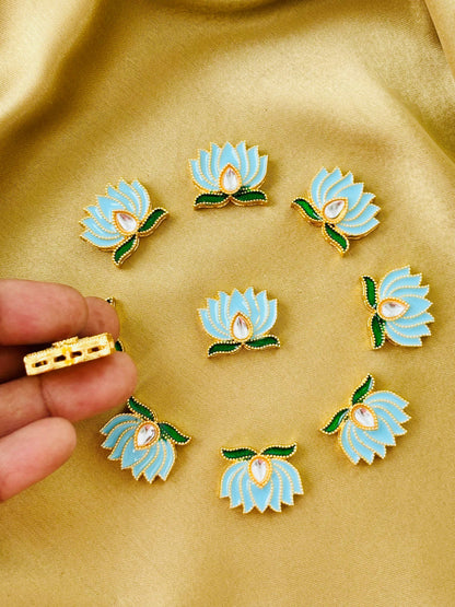Light Blue Lotus Meenakari Kundan Connectors