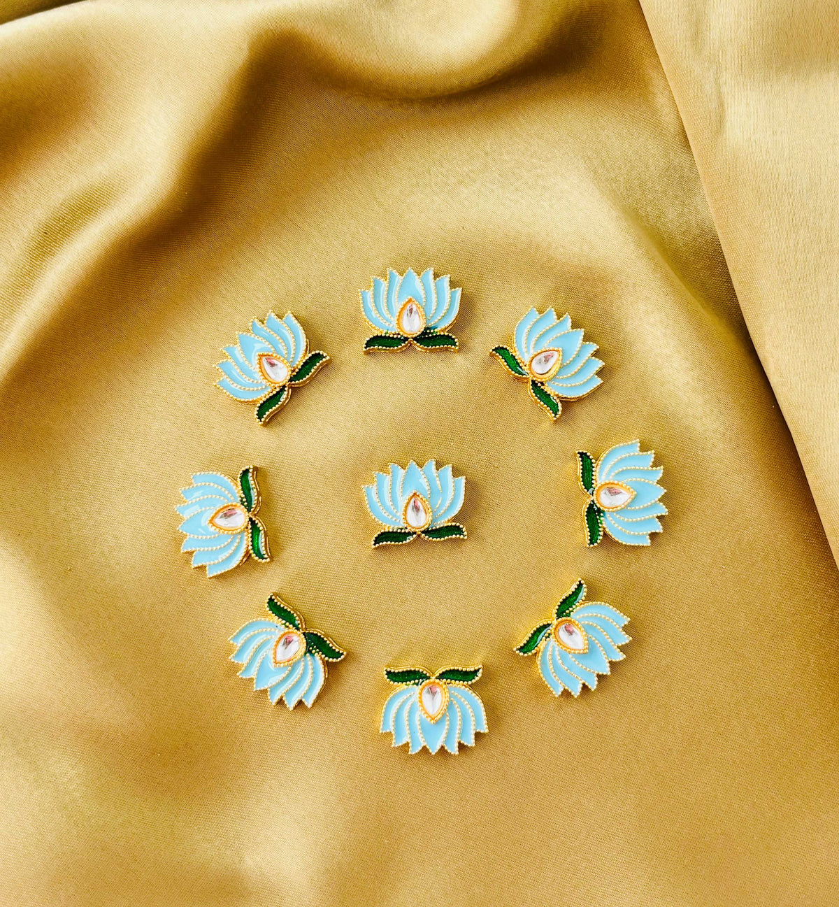Light Blue Lotus Meenakari Kundan Connectors