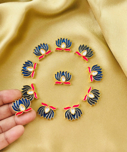 Dark Blue Lotus Meenakari Kundan Connectors