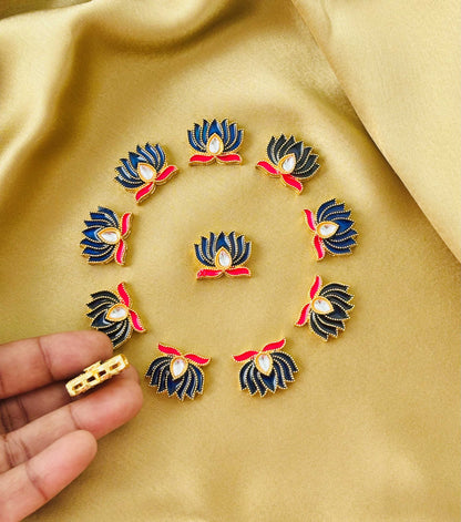 Dark Blue Lotus Meenakari Kundan Connectors