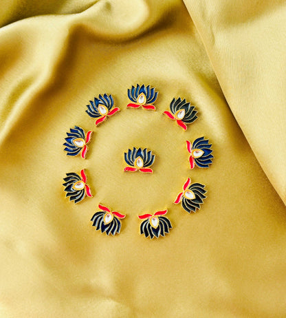 Dark Blue Lotus Meenakari Kundan Connectors