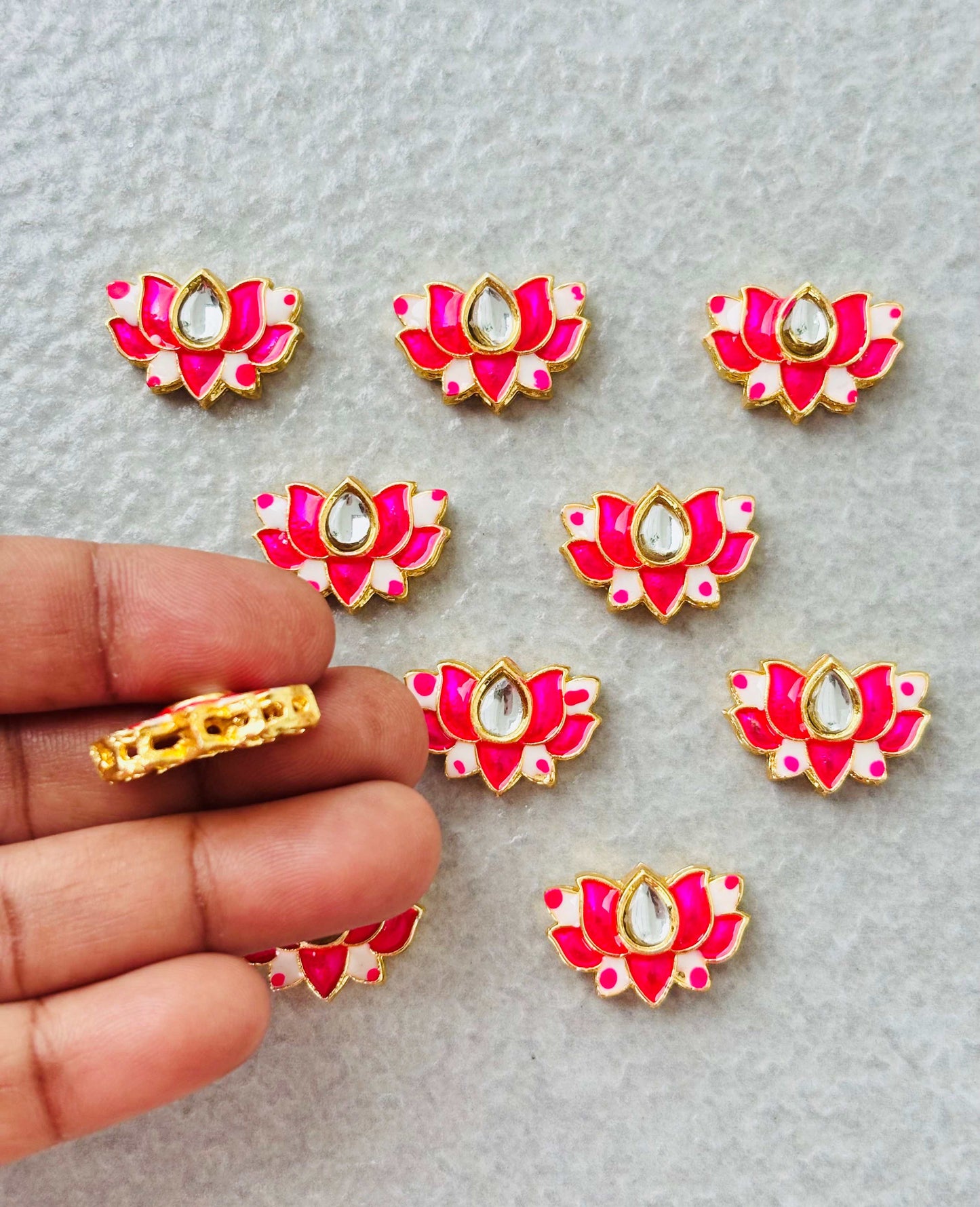 Pink Lotus Meenakari Kundan Connectors