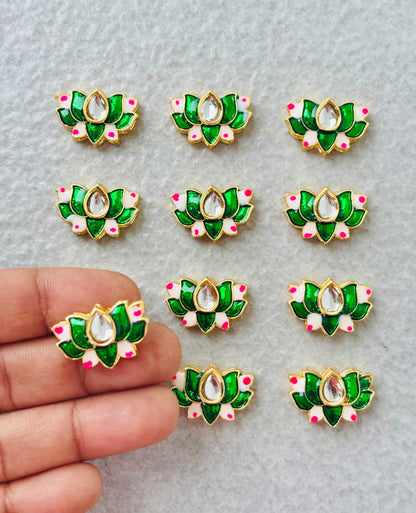Green Lotus Meenakari Kundan Connectors