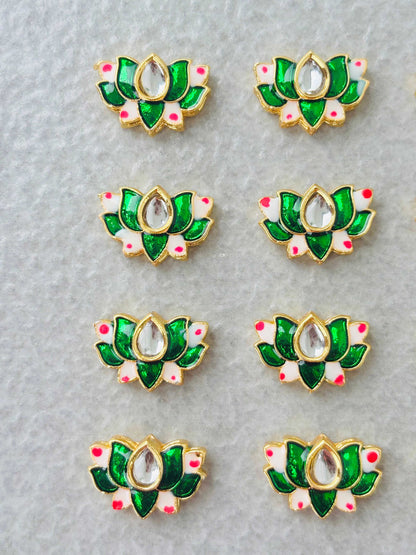 Green Lotus Meenakari Kundan Connectors