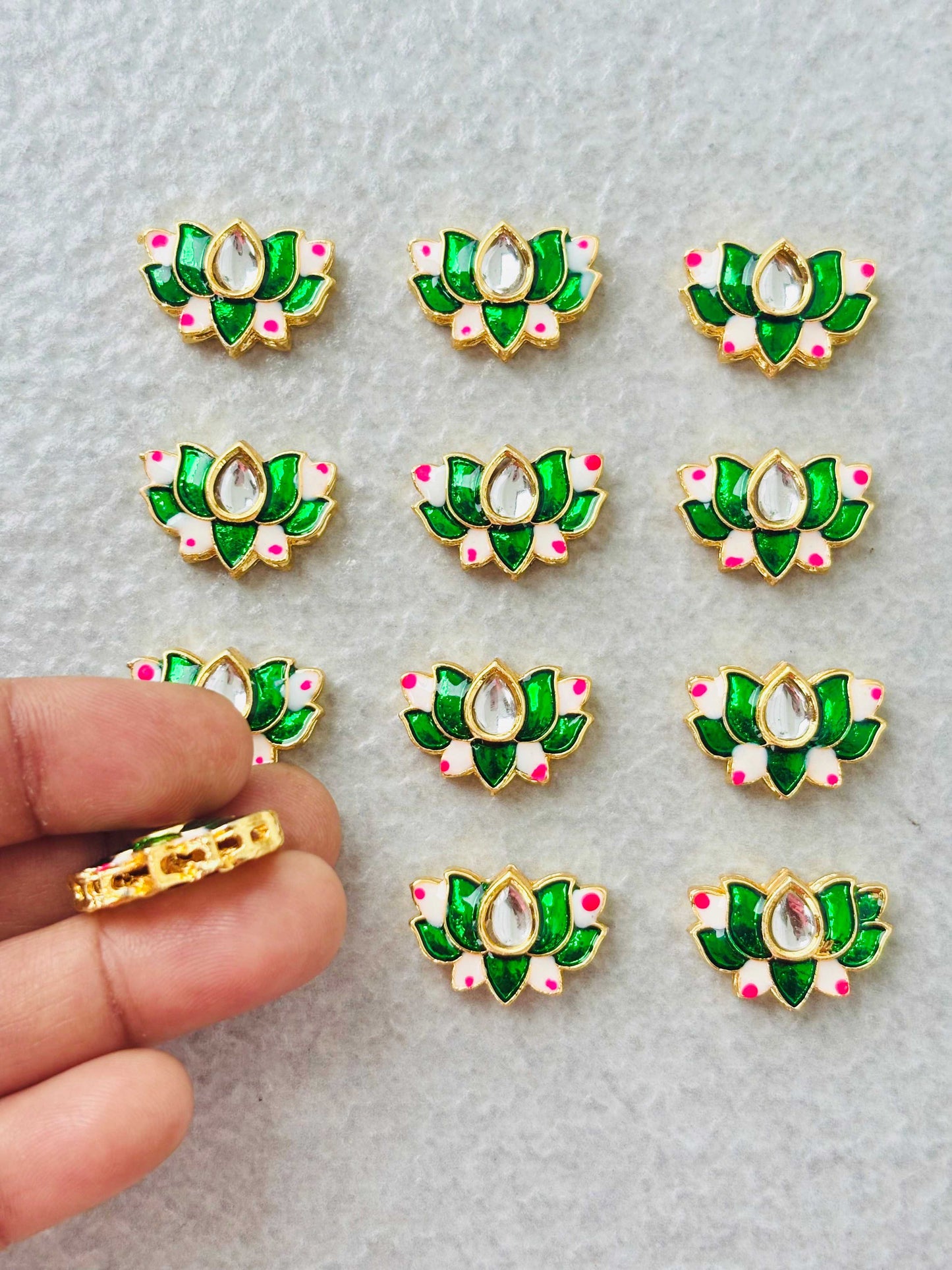 Green Lotus Meenakari Kundan Connectors