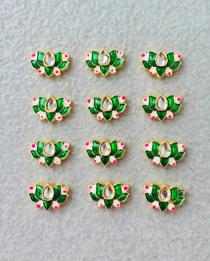 Green Lotus Meenakari Kundan Connectors