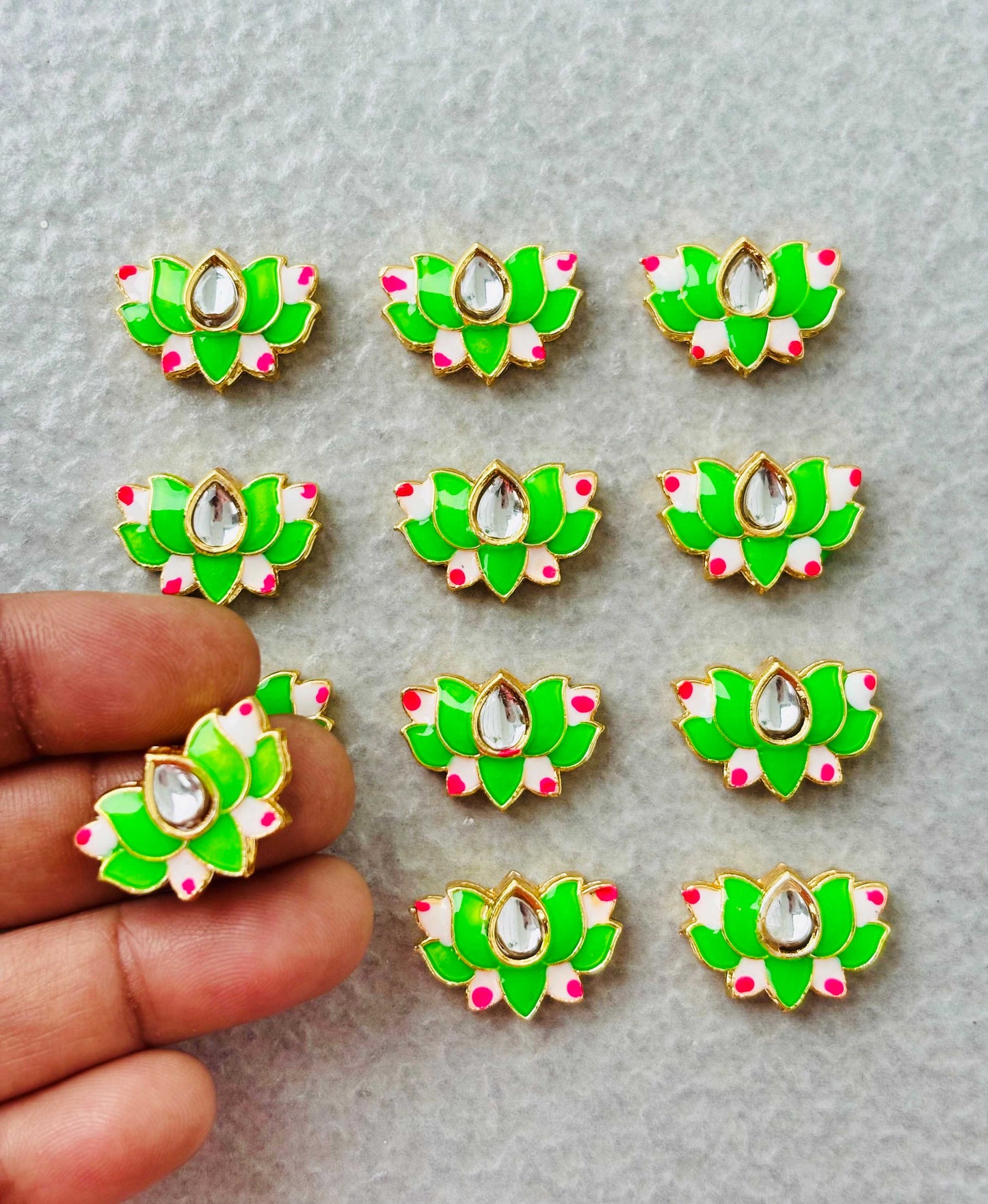 Light Green Lotus Meenakari Kundan Connectors