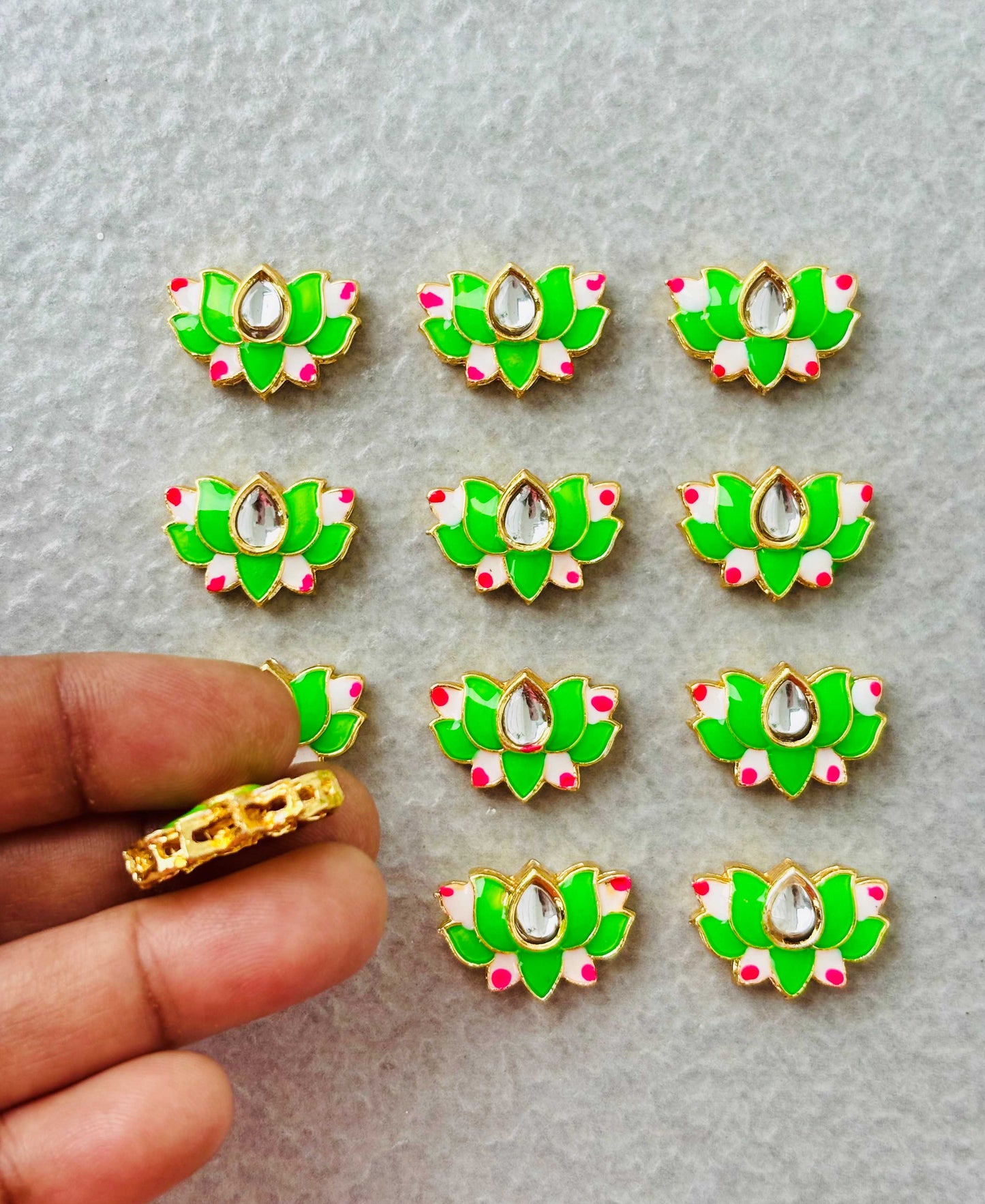 Light Green Lotus Meenakari Kundan Connectors