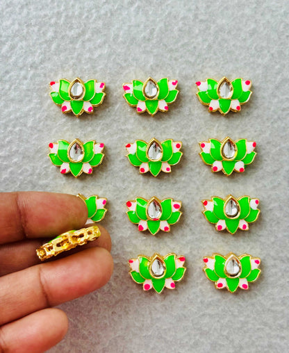 Light Green Lotus Meenakari Kundan Connectors