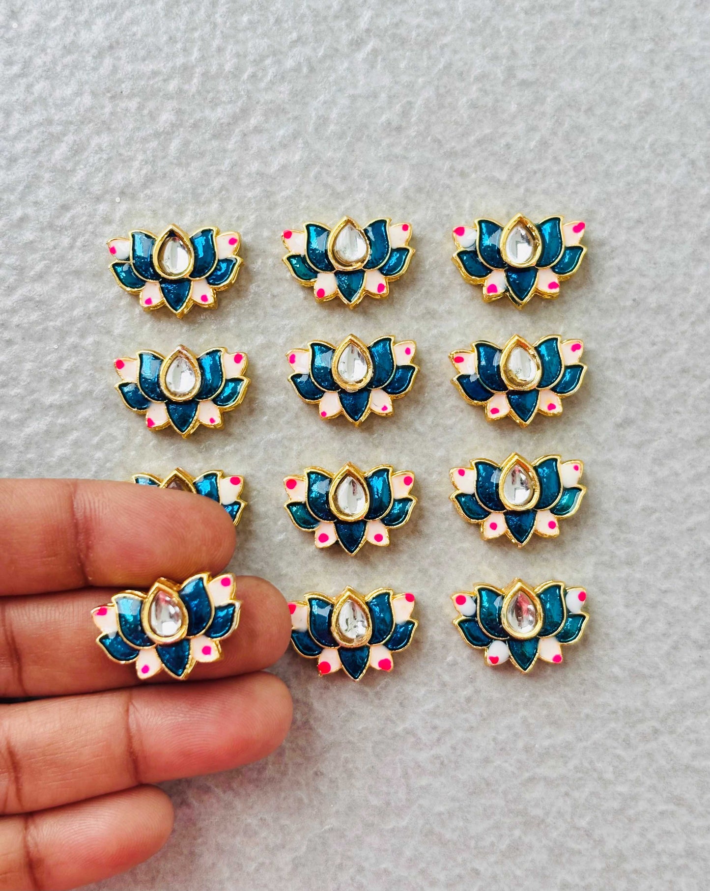 Teal Blue Lotus Meenakari Kundan Connectors