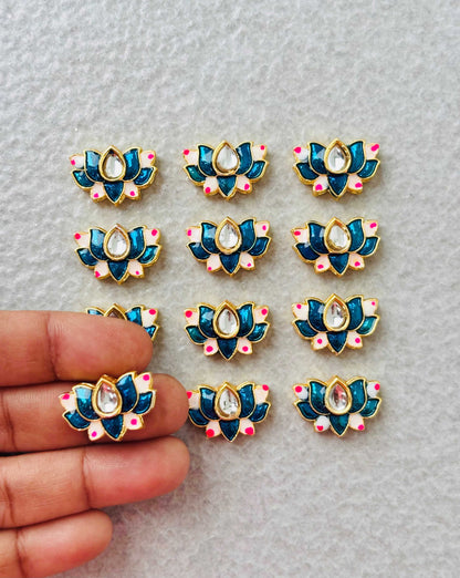 Teal Blue Lotus Meenakari Kundan Connectors