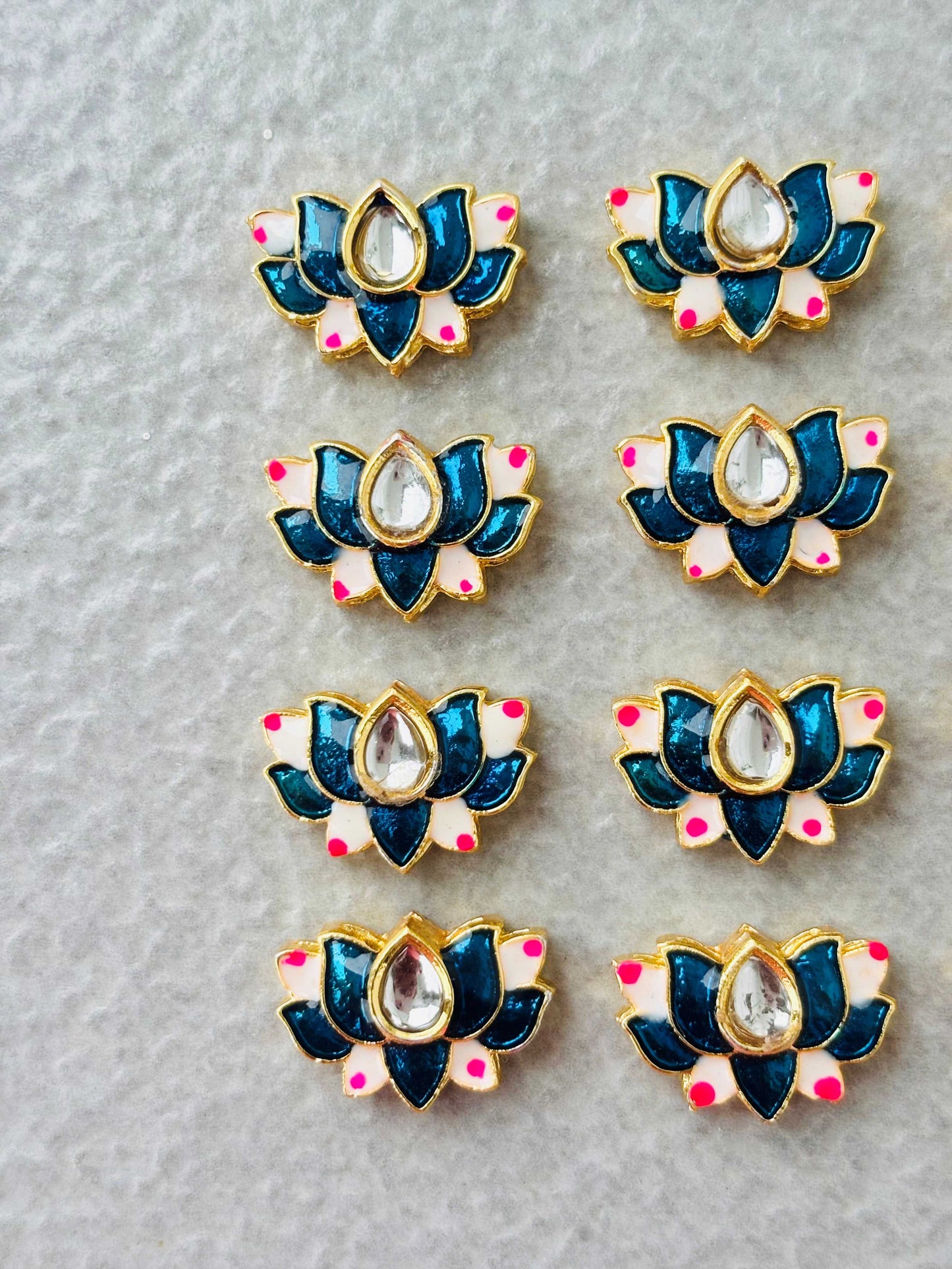 Teal Blue Lotus Meenakari Kundan Connectors