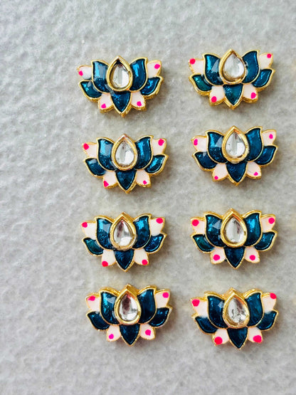 Teal Blue Lotus Meenakari Kundan Connectors