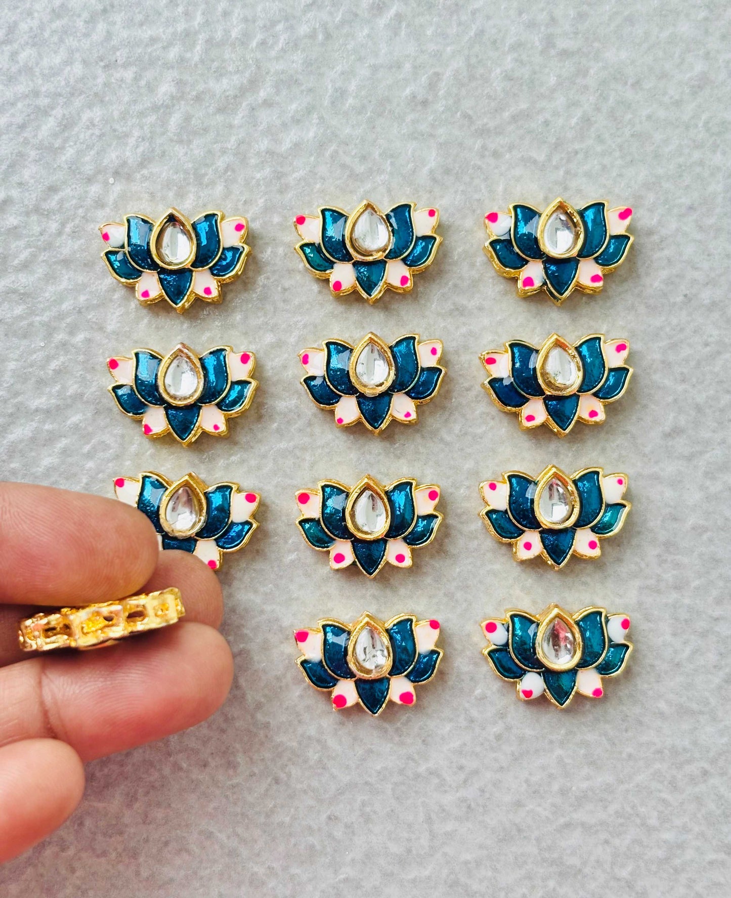 Teal Blue Lotus Meenakari Kundan Connectors