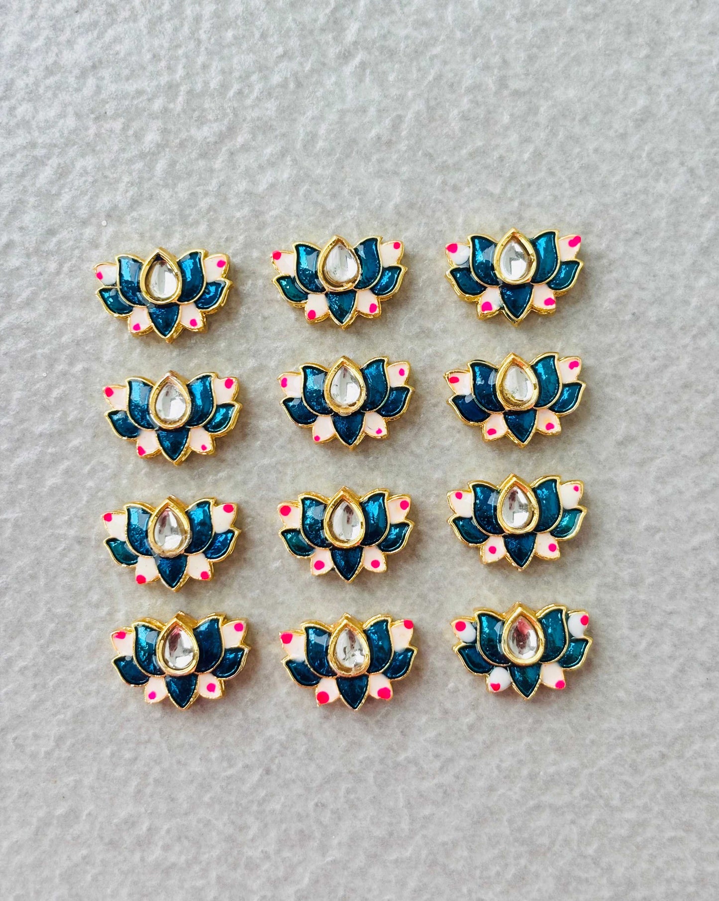 Teal Blue Lotus Meenakari Kundan Connectors
