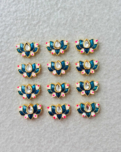 Teal Blue Lotus Meenakari Kundan Connectors