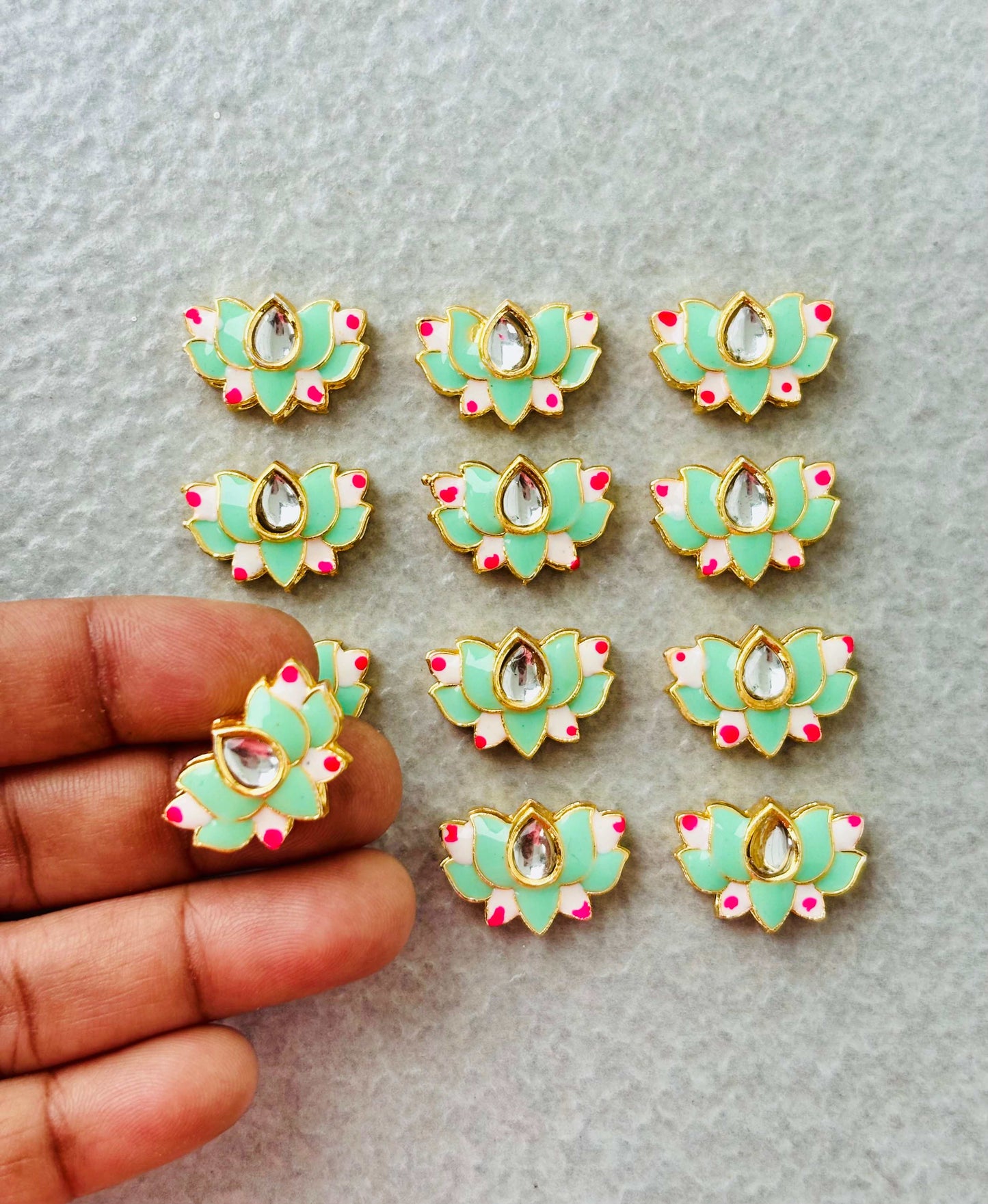 Pastel Green Lotus Meenakari Kundan Connectors
