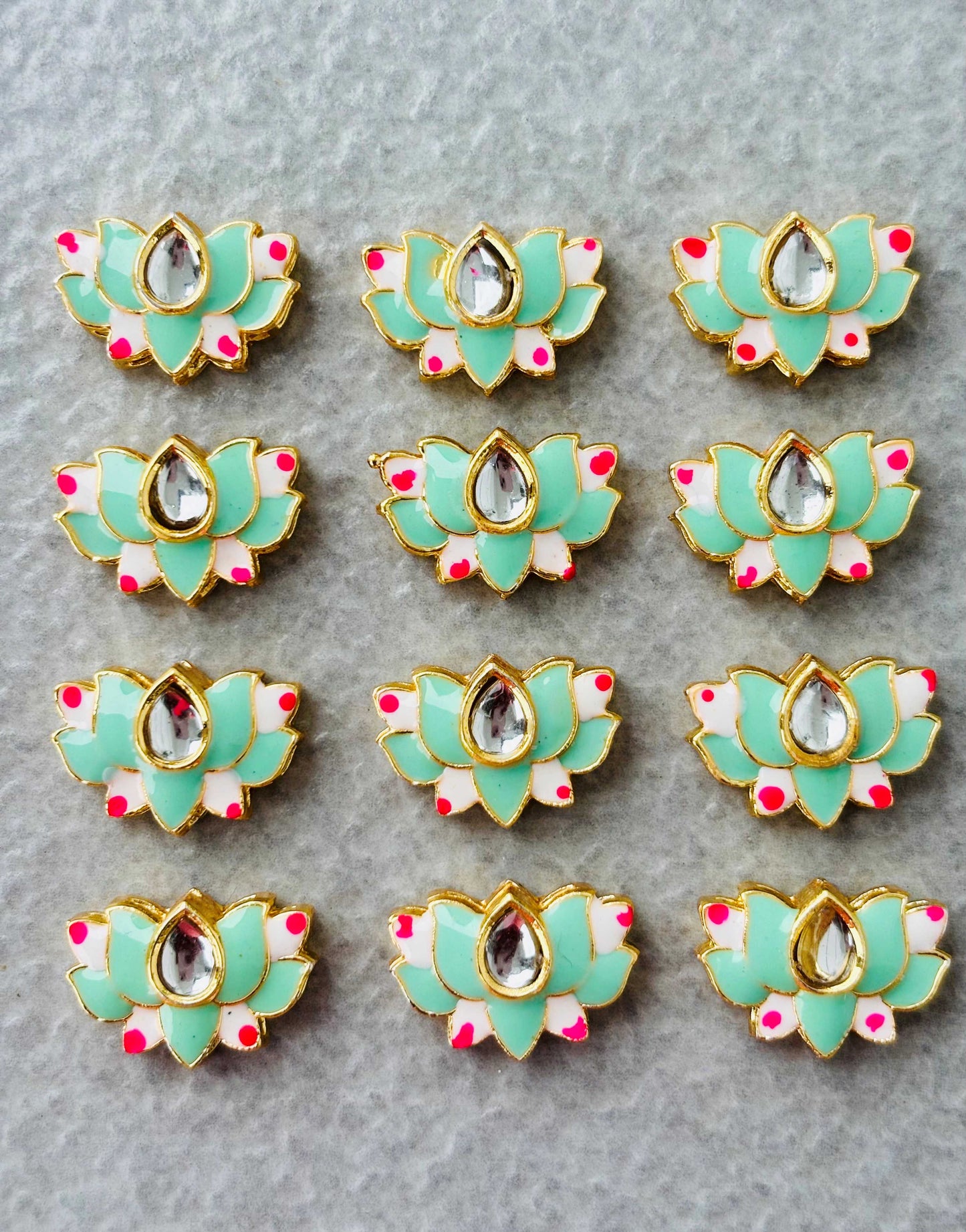 Pastel Green Lotus Meenakari Kundan Connectors