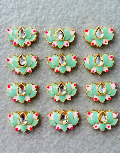 Pastel Green Lotus Meenakari Kundan Connectors
