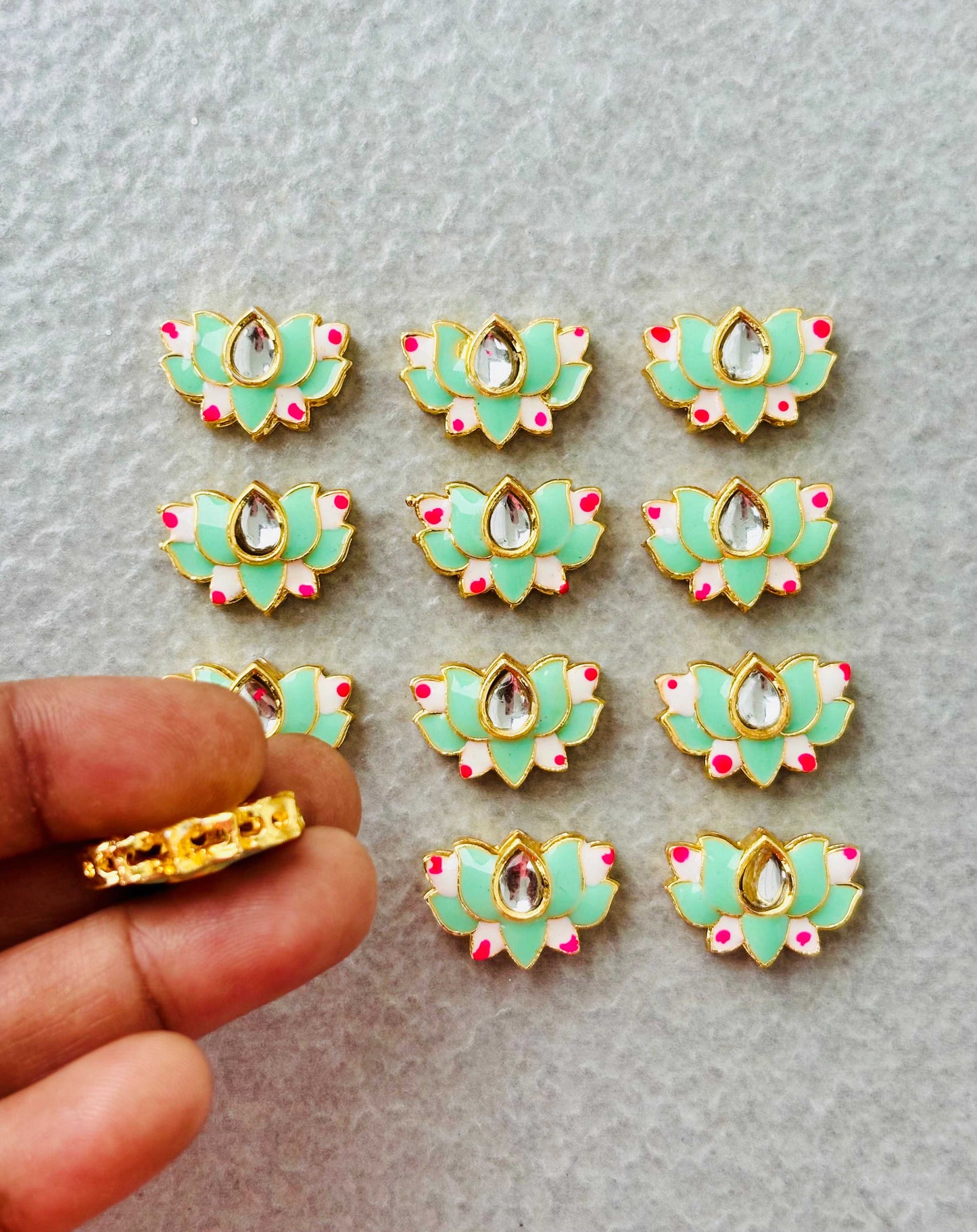 Pastel Green Lotus Meenakari Kundan Connectors