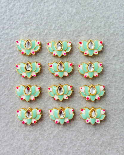 Pastel Green Lotus Meenakari Kundan Connectors