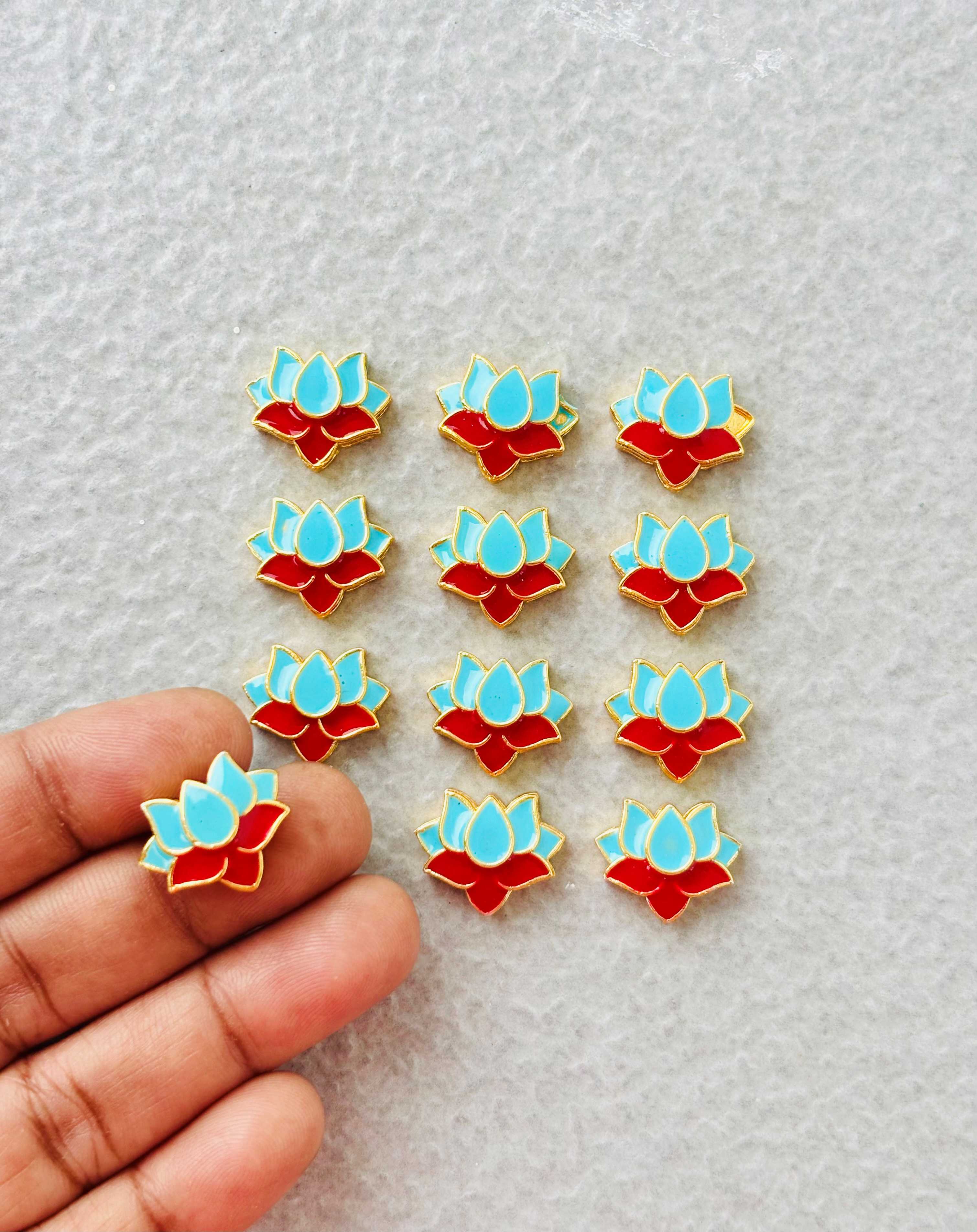 Sky Blue and Red Lotus Meenakari Connectors
