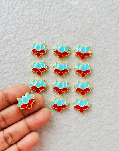 Sky Blue and Red Lotus Meenakari Connectors
