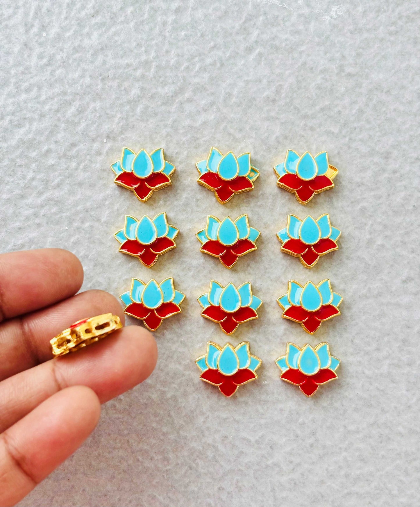 Sky Blue and Red Lotus Meenakari Connectors