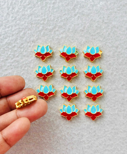 Sky Blue and Red Lotus Meenakari Connectors