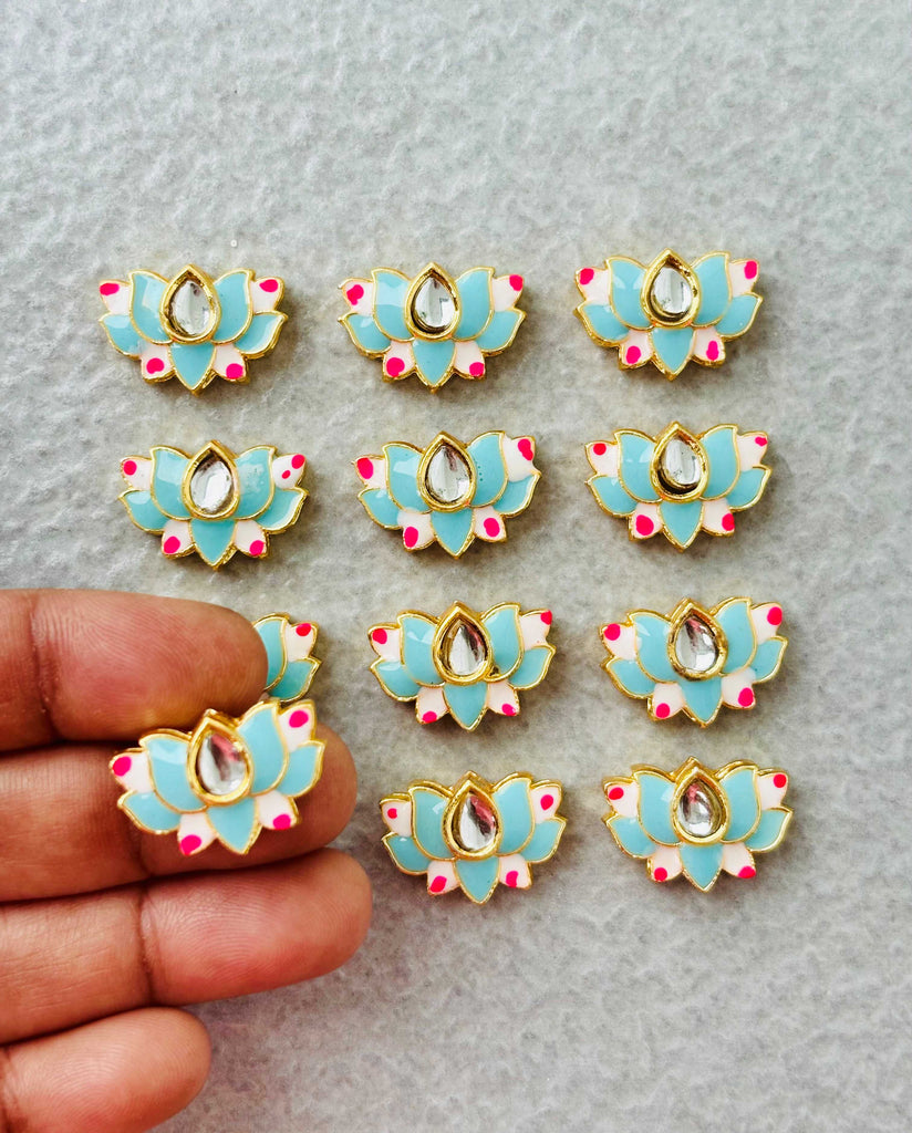 Powder Blue Lotus Meenakari Kundan Connectors