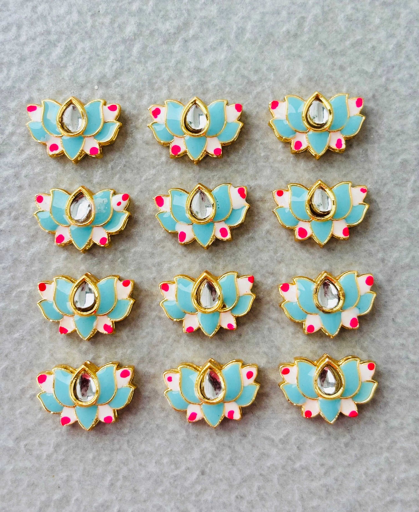 Powder Blue Lotus Meenakari Kundan Connectors