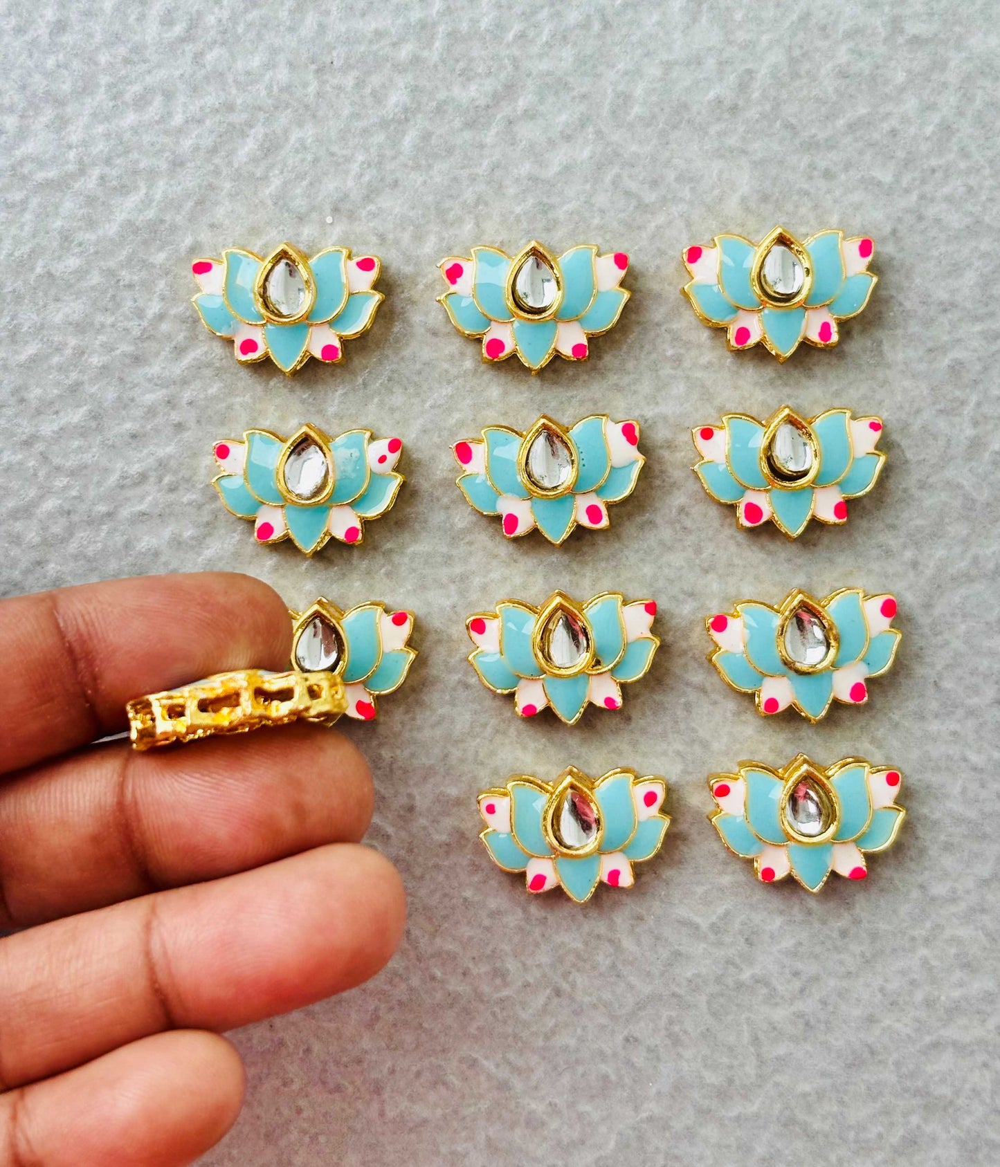 Powder Blue Lotus Meenakari Kundan Connectors