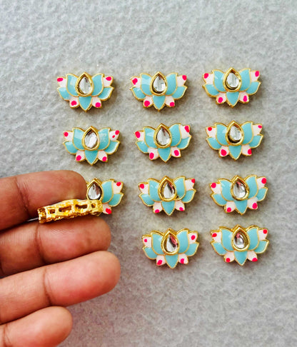 Powder Blue Lotus Meenakari Kundan Connectors