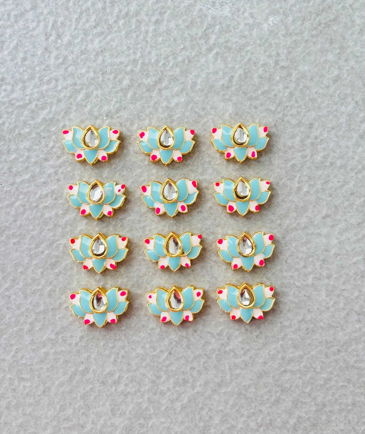 Powder Blue Lotus Meenakari Kundan Connectors