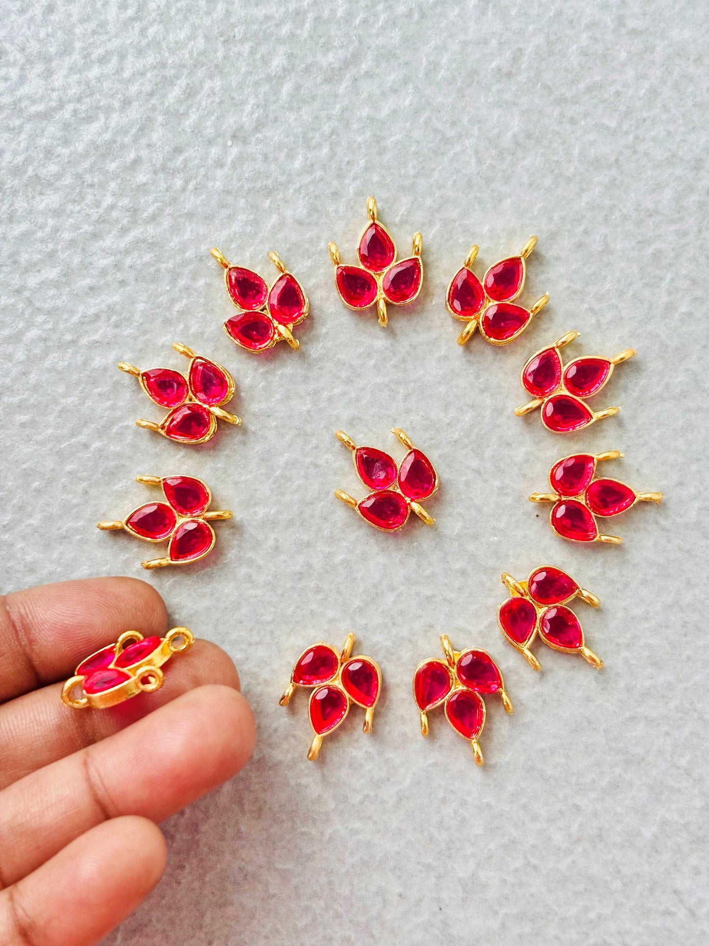 Ruby Red Grape Leaf Kundan Connectors