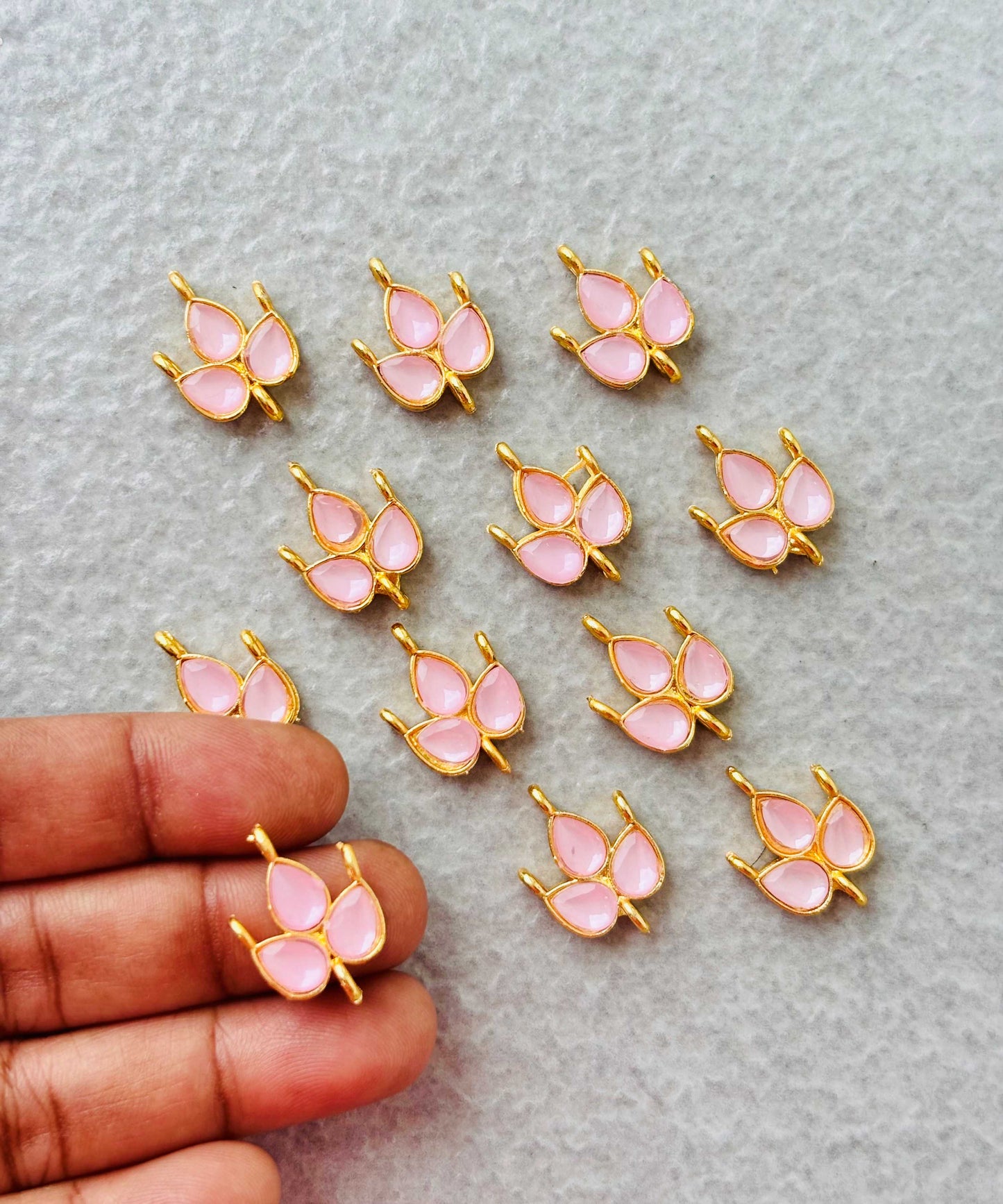 Pink Grape Leaf Kundan Connectors