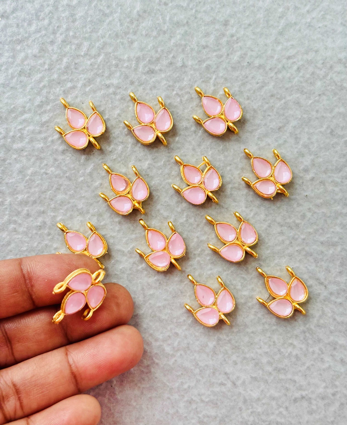 Pink Grape Leaf Kundan Connectors