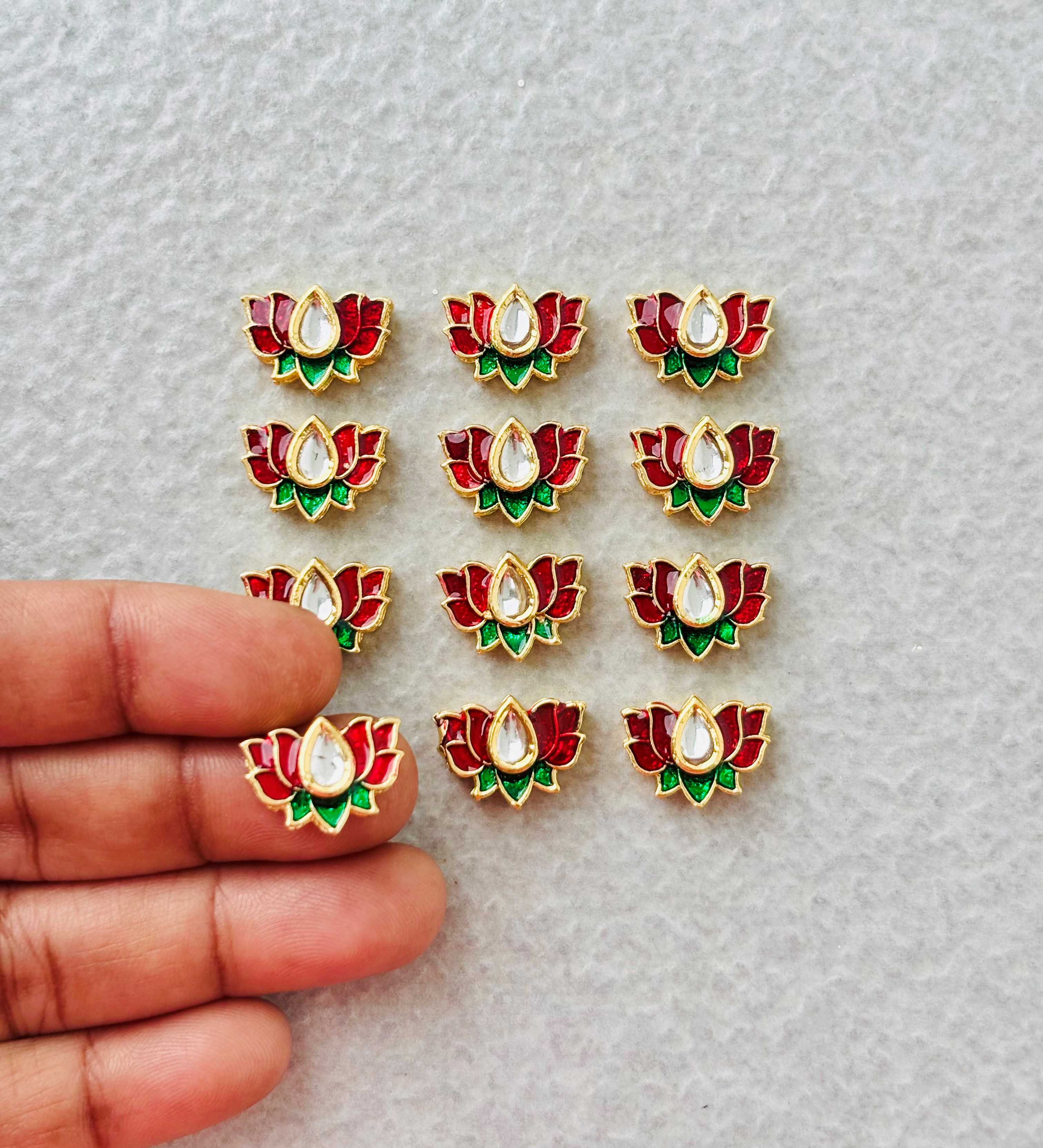 Small Maroon Green Lotus Meenakari Connectors