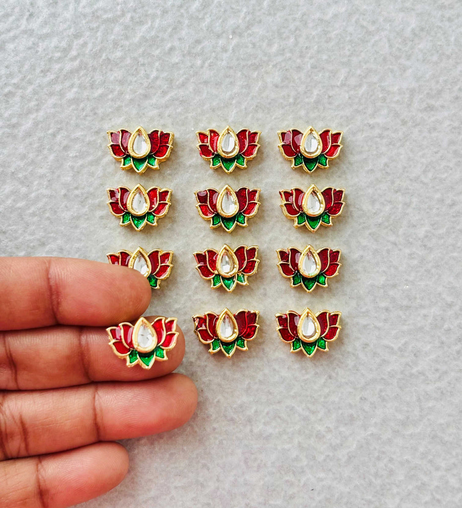 Small Maroon Green Lotus Meenakari Connectors