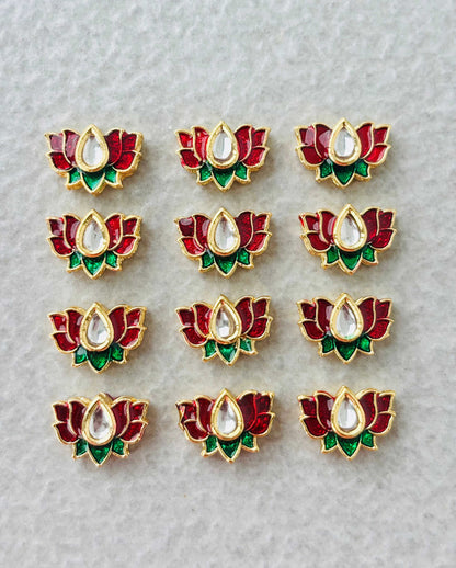 Small Maroon Green Lotus Meenakari Connectors