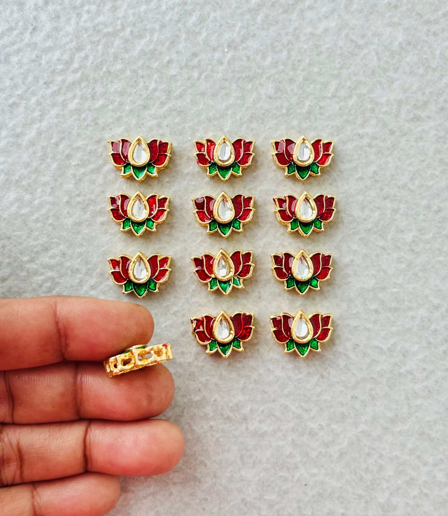 Small Maroon Green Lotus Meenakari Connectors